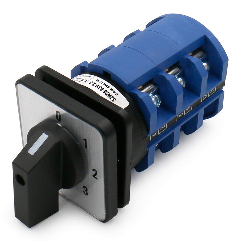 BAOMAIN 63A Rotary Cam Changeover Switch AC 660V 4-Position 3-Phase 12-Terminal SZW26-63/0-3.3 1-Pack Universal Cam Selector Switch for Motor Control and Power Switching 0-1-2-3