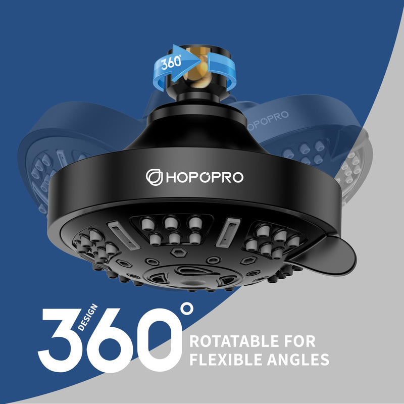 HOPOPRO Upgraded 9 Settings High Pressure Shower Head, NBC News Recommended Brand Fixed Showerhead Bathroom Showerhead Multi-functional Rainfall Showerhead for Low Water Flow (Matte Black) Matte Black
