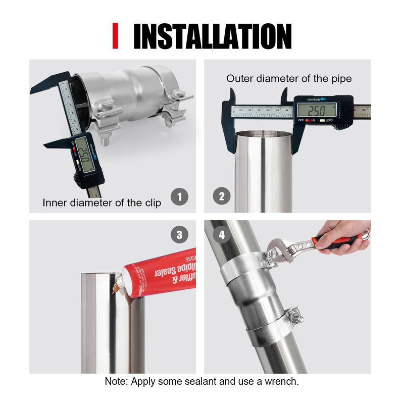 2.5 to 3 Inch Exhaust Adapter, 2.5" ID to 3" ID Exhaust Reducer Connector Pipe with Clamp 2.5" - 3" (6.3" OL)