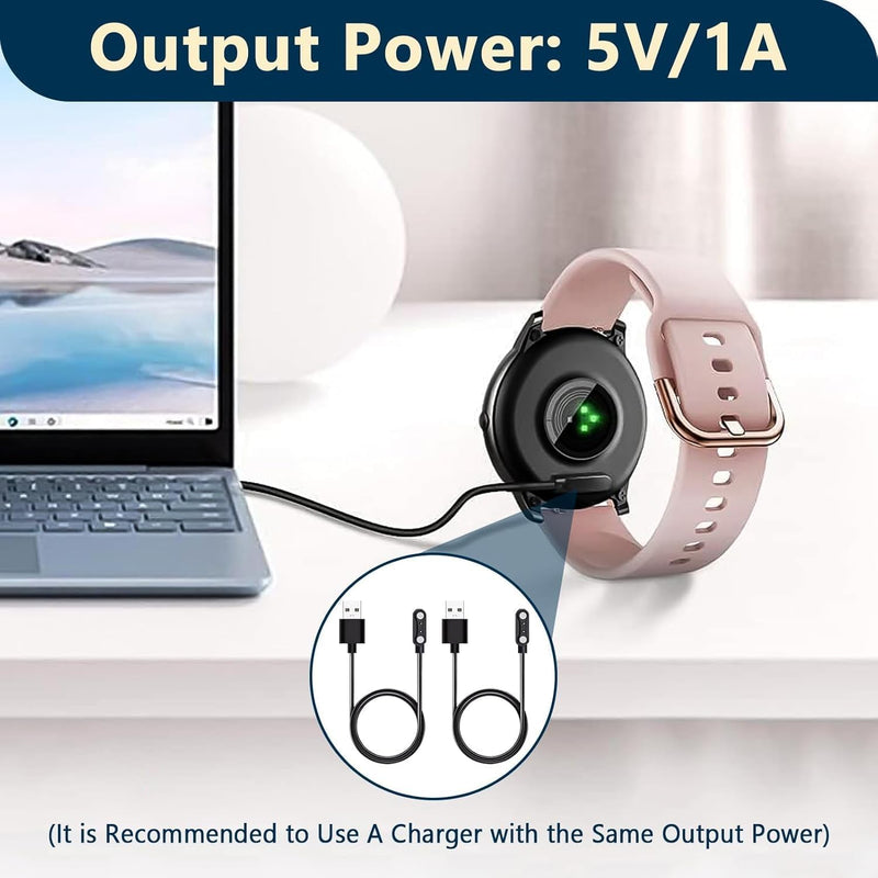 2-Pack Smart Watch Charger for GloryFit T80 T70 T60 T50 P99 P98 - 2 Pin Spacing Magnetic USB Charging Cable - Replacement Power Cord for P45 P32 P36 & More - Smartwatch Charging Cable Accessories, 2FT