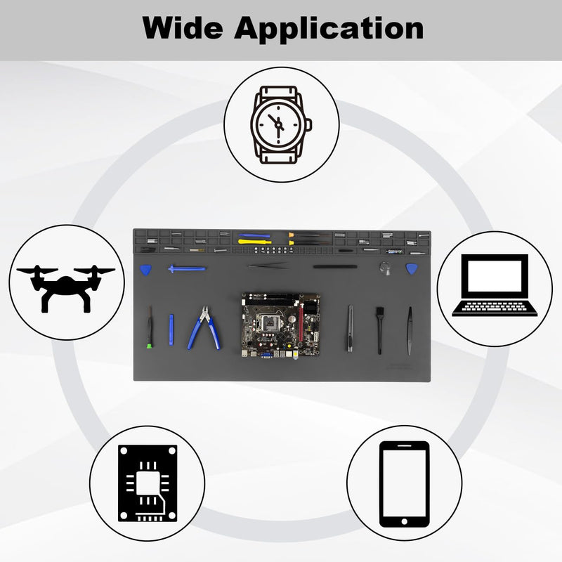 32.3" x 16.6" Premium Extra Large Silicone Soldering Mat, 932°F Heat Resistant Oversized Work Mat, Non-Slip Repair Bench Pad for BGA Welding, Electronics, Computer, Cellphone, Watch (Gray) Gray