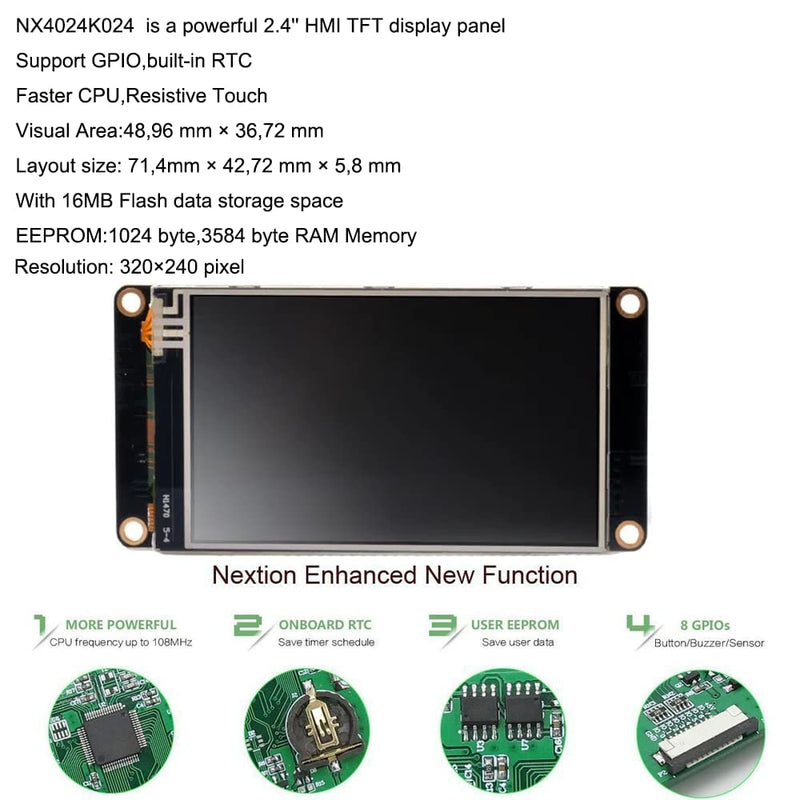 English Nextion Enhanced 2.4'' HMI USART UART Serial TFT Touch Display Module Screen Panel (NX3224K024) Enhanced 2.4"