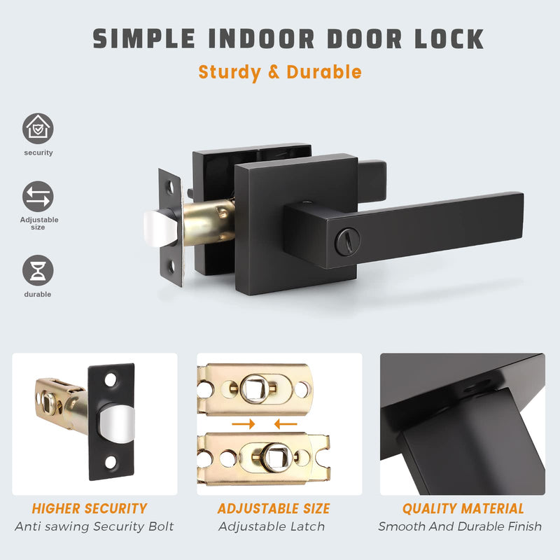 KNOBWELL 6 Pack Door Handles Black, Privacy Door Lever Bed and Bath Leverset Lockset, Left or Right Handing, Matte Black Finish 2.07 lb One Lever Privacy(With Lock)