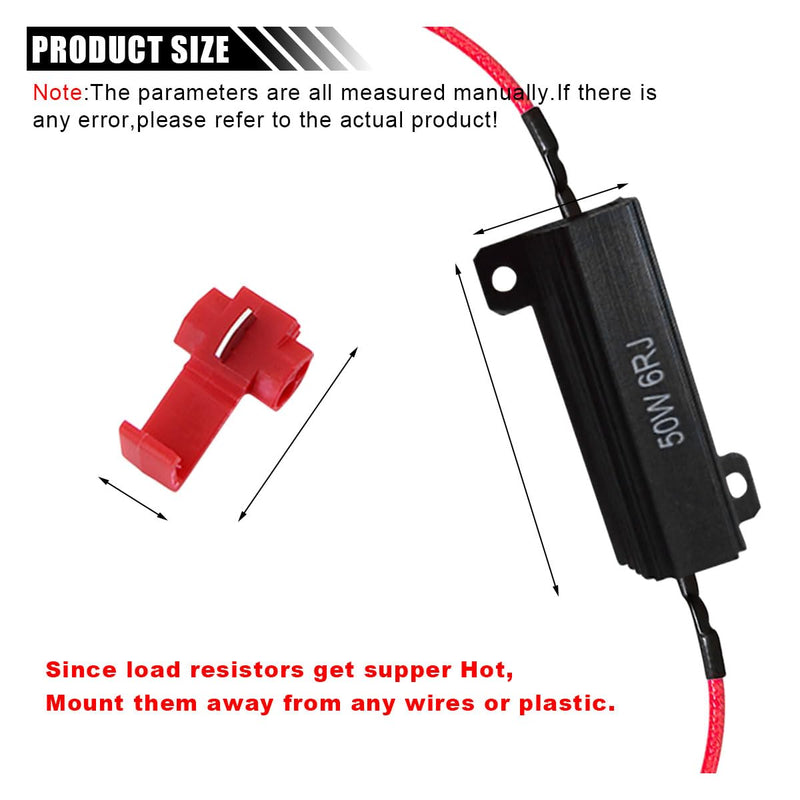 50W 6ohm LED Load Resistors with Quick Wire Clips, Aluminum Case Resistor for Fix LED Turn Signal Lights Bulb Fast Hyper Flash, Automotive Replacement Resistor for Fix Blink Error Code (Black, 2PCS) Black