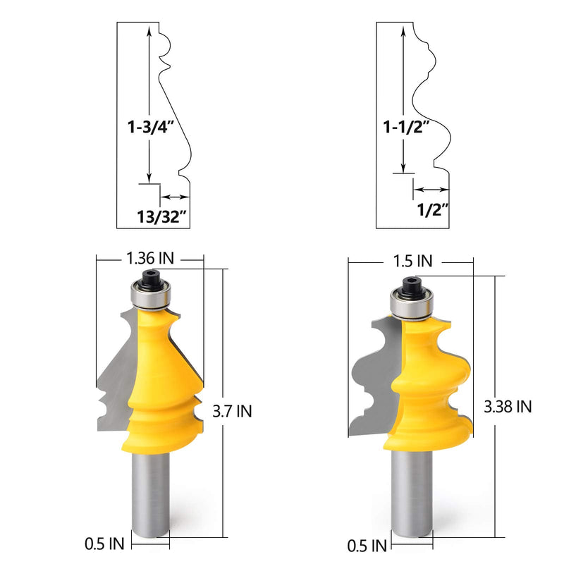 5Pcs 1/2-Inch Shank Architectural Molding Router Bit Set Architectural Molding Router Bits