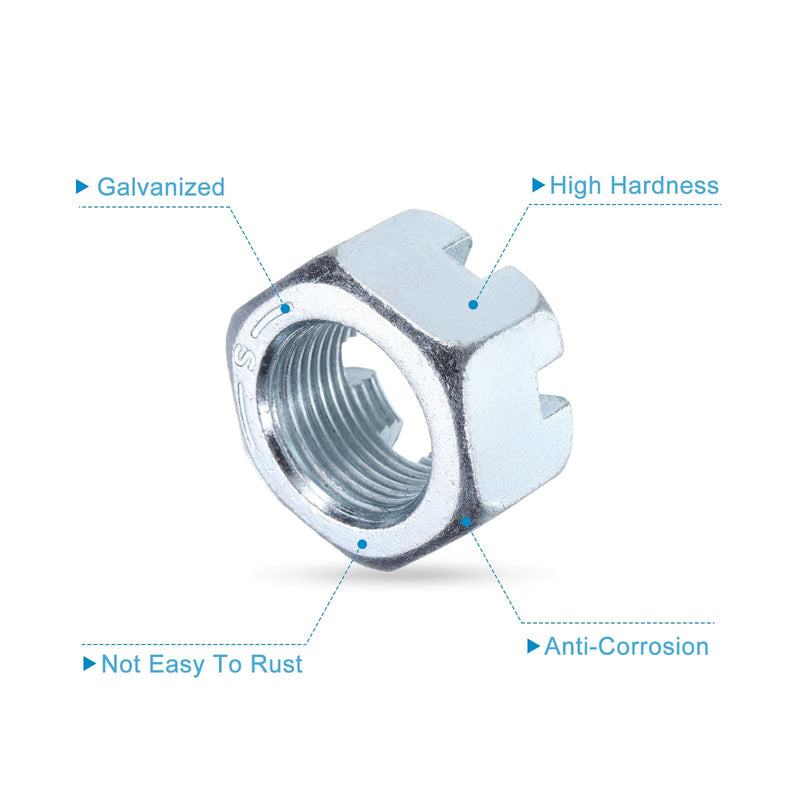 uxcell 1-1/8"-12 Hexagon Slotted Nut, Grade 6.8 Zinc-Plated Carbon Steel Hex Nuts Good for Machinery Repairing, Silver, 4Pcs 4