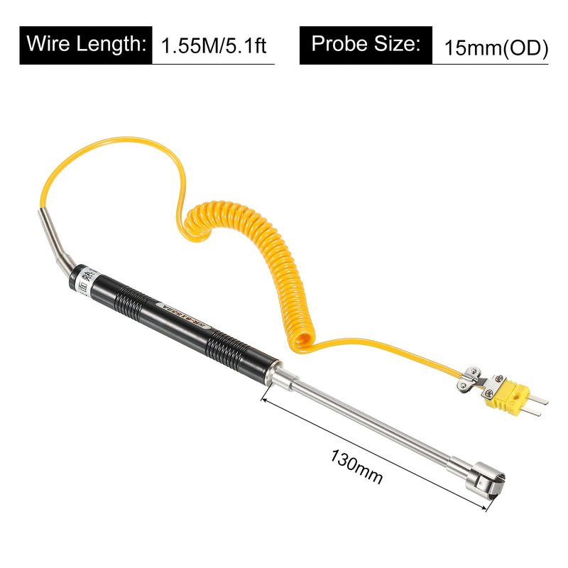 MECCANIXITY K Type Surface Thermocouple Temperature Probe Sensor Stainless Steel -58 To1472°F (-50 to 800°C) 5.1ft 15x135mm