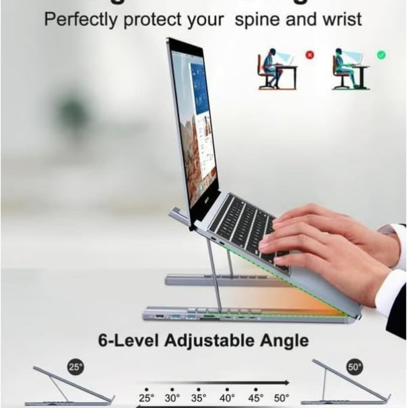 8-in-1 USB C Laptop Docking Station Stand, USB C Dock Tablet Stand with 4k HDMI, 2 USB 3.0, Pd 100w, Universal Dock Station for Offices, Desks, Cafes, Plug and Play (1Pcs) 1Pcs