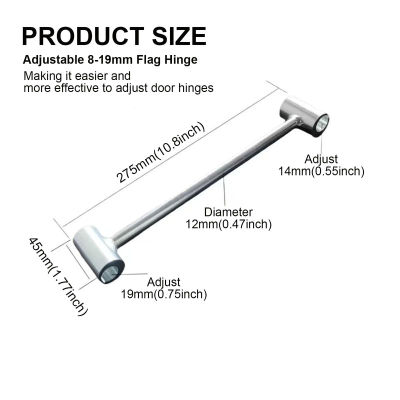Hinges Gap Adjusting Wrench, Door Hinge Repair Tool, Upgraded Steel Double-ended Door Hinge Repair Wrench, Heavy-duty Door Hinge Adjustment Tool for Standard Round Bolts (0.315-0.75in) 0.315-0.75in