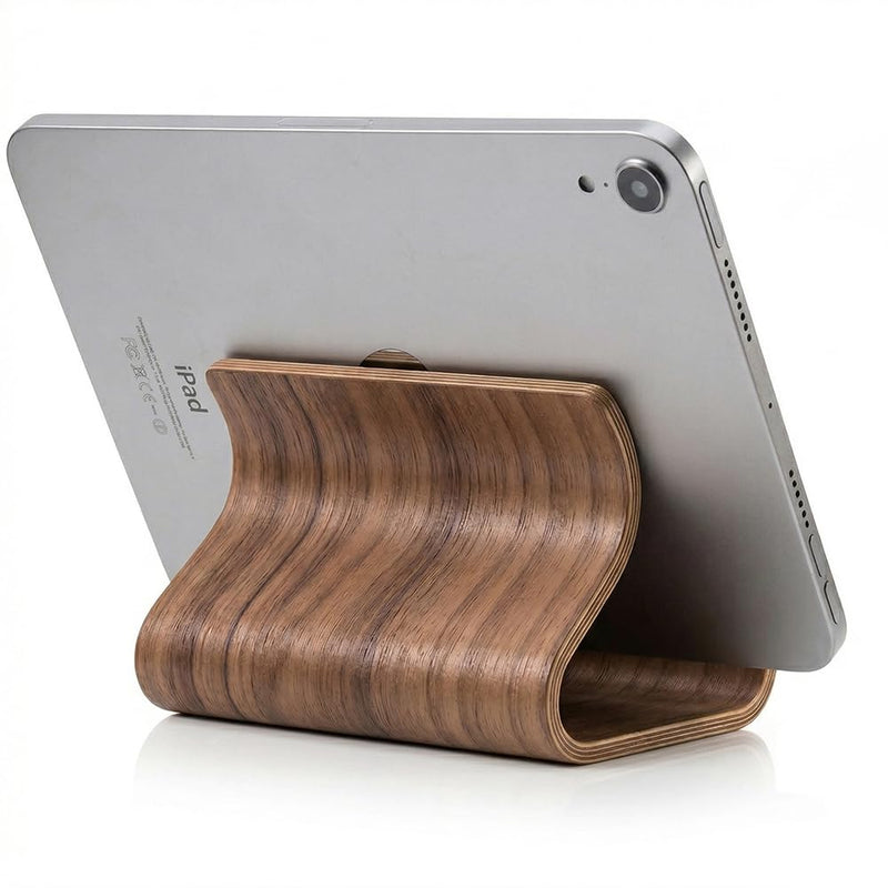 Bamboo Cell Phone Stand, Wooden Tablet Holder for Desk | Bamboo phone holder compatible with iPhone, iPad, Kindle, tablets. Holds 4-13 inch devices with case. Wooden desk accessory.
