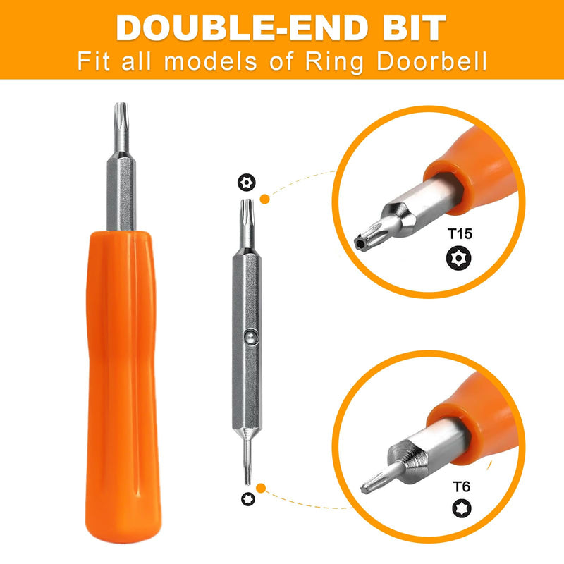Video Doorbell Screwdriver Replacement, Doorbell Security Screws,T6 T15 Screwdriver Fit Doorbell, 2nd Generation, Doorbell 2 / pro Doorbell 3/4 Doorbell Plus and Pro & Elite Doorbell Security Screw Orange