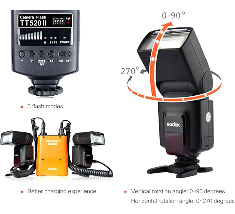 Godox TT520II Universal Hot Shoe Wireless Transmission Flash Speedlite | Built-in Receiver and RT Transmitter, Compatible for Canon Nikon Sony Olympus and Other DSLR Cameras with Standard Hot Shoe