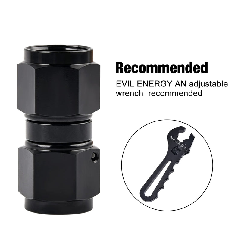 EVIL ENERGY 6AN Female to 6AN Female Straight Swivel Coupler Union Fitting Adapter Aluminum Black