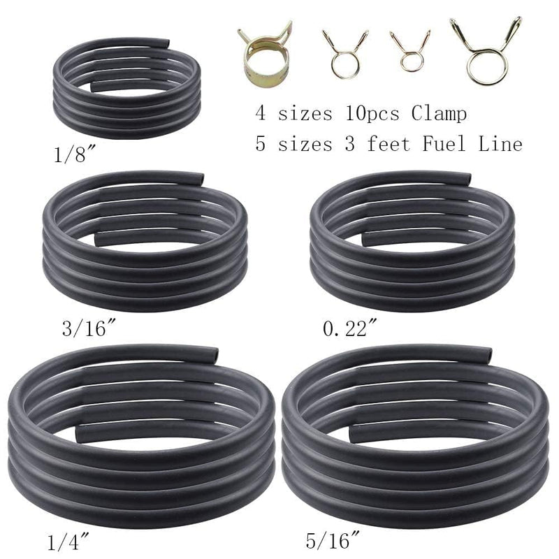 3 Feet 1/8" 3/16" 0.22" 1/4" 5/16" ID Fuel Line Gas Tube Hose Compatible with Kawasaki EZGO Snowmobile Lawn Mowers Tractors Bike Scooter ATV Golf Cart Motorcycle w 40PCS Clips