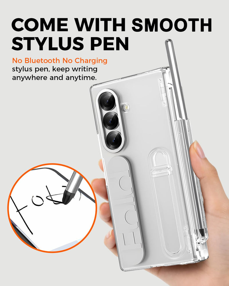 NINKI Transparent Hand Strap for Samsung Galaxy Z Fold 8 Ultra Case with S Pen Holder & Stylus,Shockproof Slim Hinge Screen Protector + Kickstand Grip Cover for Samsung Z Fold 8 Ultra Case S Pen Clear