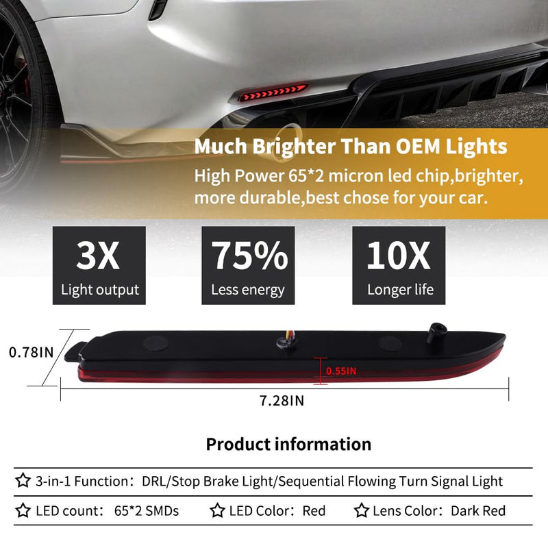 Led Rear Bumper Reflector Brake Tail Light Brake Lighting Kit Lamp Sequential Turn Signal Light For 2006-2014 Toyota Camry,2005-2006 Wish,2012-2015 Innova,2003-2009 Lexus GX470 Style D