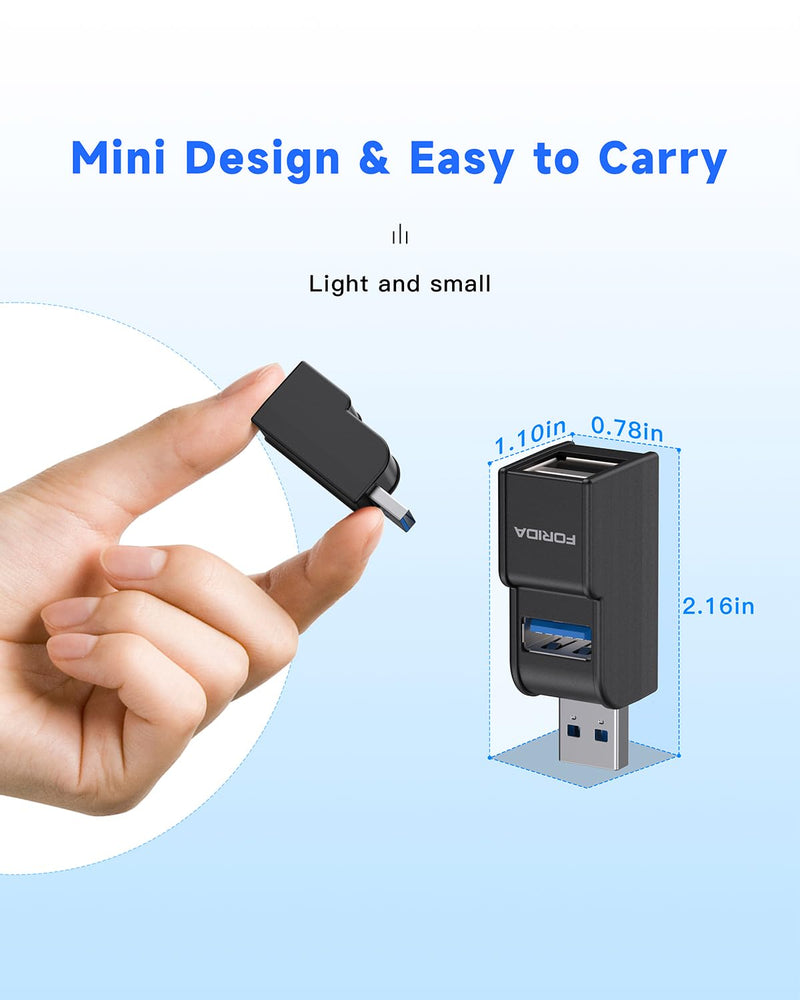 FORIDA 3 Ports USB Adapter, USB Hub with USB 3.0 and Double USB Adapter, Portable USB Splitter 1 in 3 Out for Keyborad, Mobile Hard Disk, U Disk, Camera, Mouse etc (Black) Black