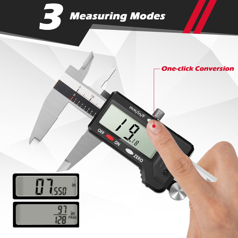 Digital Caliper, 0-6” Calipers Measuring Tool, Auto-Off Micrometer Caliper with 0.001”High-Accuracy,Inch/Fraction/Millimeter Conversions Button,4 Measuring Ways, Stainless Steel Construction WK6000150