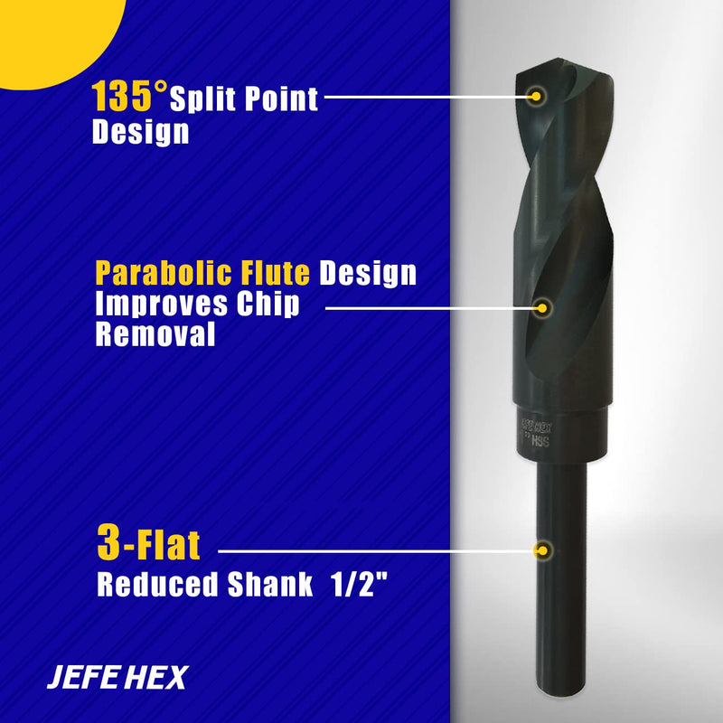 Jefe Hex Reduced Shank Industrial Drill Bit, 5/8 Inch Silver and Deming Drill Bits, HSS Black Oxide Finish Drill Bits, 135-Degree Split Point, Zinc Alloy, Wood and Plastic 5/8 Inch(3 PCS)