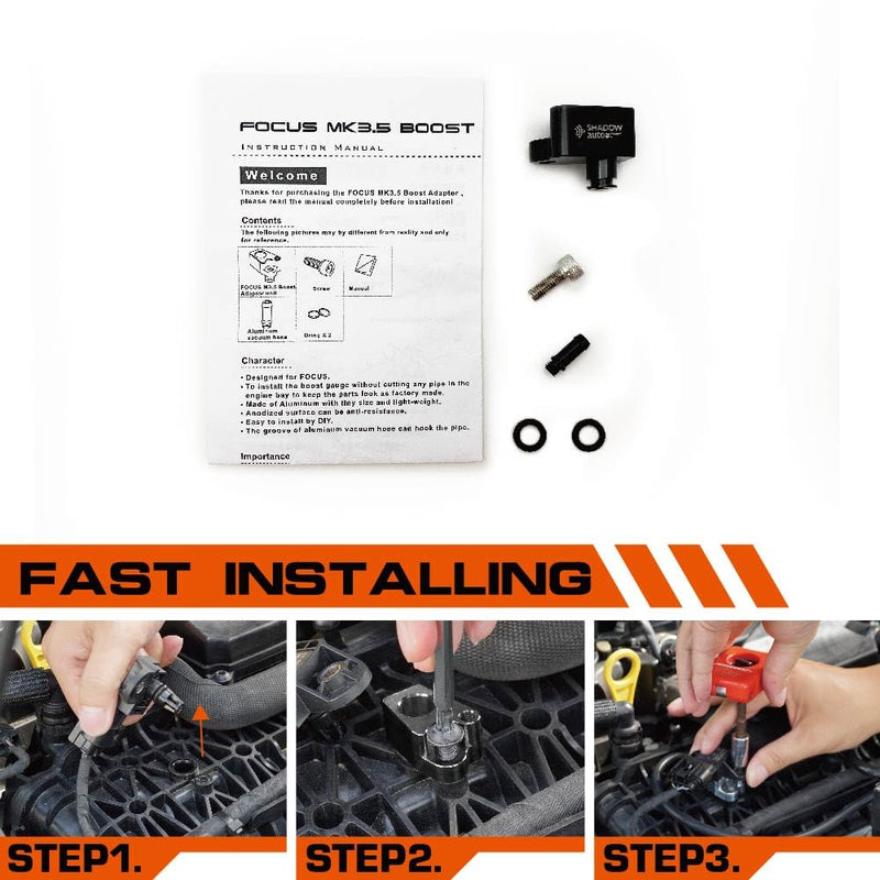 Shadow Boost Gauge Turbo Sensor Adapter For Ford Ecoboost Engine Focus MK3.5 Escape Fiesta ST 1.5L 1.6L Billet Aluminum Boost Tap Kit