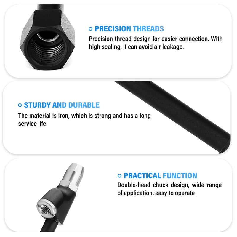 MEANLIN MEASURE 5PCS 1/4" FNPT Dual Head Air Chuck Set, Tire Chuck with Quick Plug for Truck, Bicycle, Motorbike, Car Tires, 2-Way Connection Brass Air Chuck(Black)
