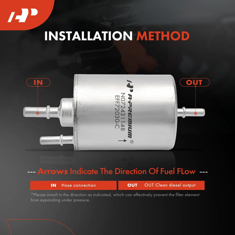 A-Premium Fuel Filter Compatible with Audi A4 2005-2007, A4 Quattro 2005 2007 2009, A6 2008-2011, A6 Quattro 2007-2009 2010, A8 Quattro 2009, R8 2009-2012, RS4, S6, S8, 1.8L 2.0L 3.2L 4.2L 5.2L