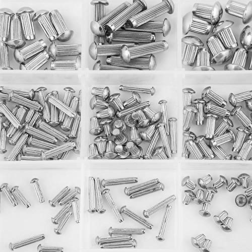 Round Head Solid Rivets Knurled Shanks M2 M3 M4 M5 Stainless Steel Fasteners Assortment Kit with Storage Box