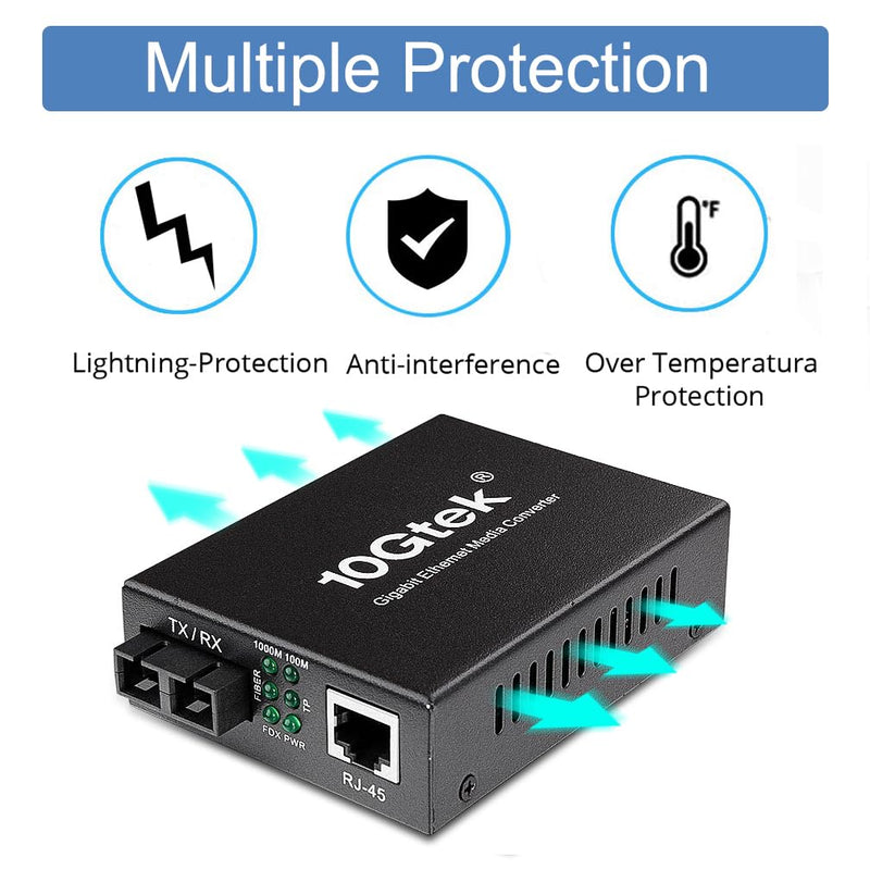 Gigabit SC to RJ45 Fiber Media Converter, Multimode Fiber to Ethernet Converter, 10/100/1000Mbps RJ45 Port to 1000Mbps Multi-Mode Fiber Dual SC Port, MMF, 1310nm, up to 1.5km, Auto-Negotiation X1 MMF,SC,1.5km