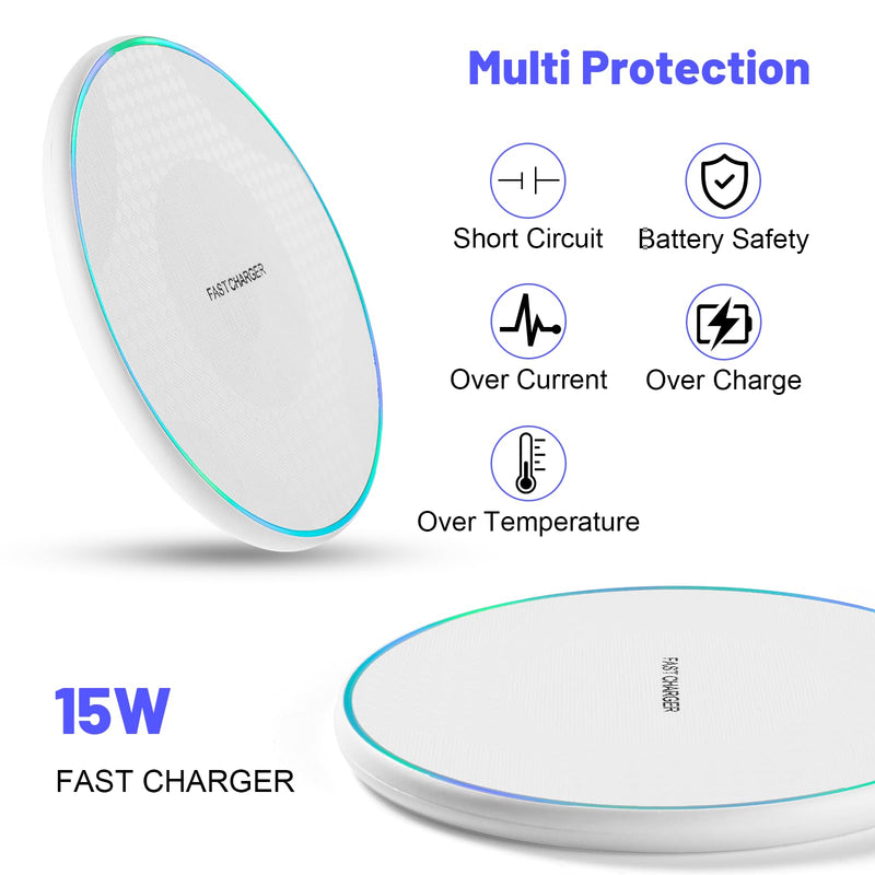 15W Fast Wireless Charger Pad,Wireless Phone Charging Station Compatible with iPhone 14/15/13/12/11/SE/X/AirPods,Fast Charge for Samsung Galaxy S23/S22/S21/S20/Note 20/Buds/Buds +,Pixel,LG G8/7