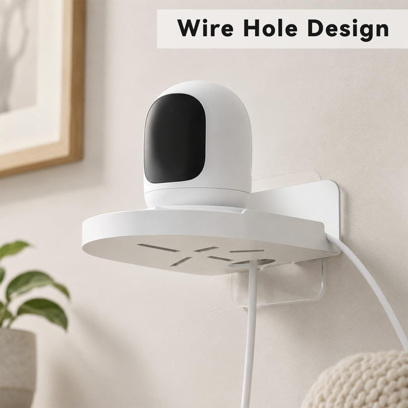 4 Pack Adhesive Security Camera Wall Mount, Universal Monitor Brackets with Cable Clips Self Adhesive Versatile Surveillance Holder Small Wall Shelf for Bedroom Kitchen Living Room White