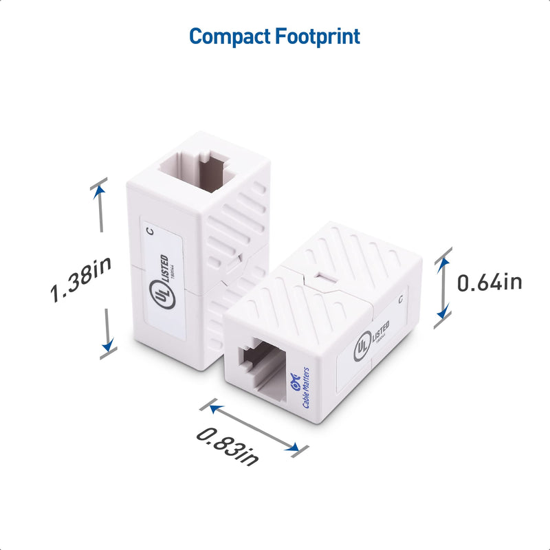 Cable Matters [UL Listed] 5-Pack 10Gbps Cat 6 Ethernet Coupler (RJ45 Coupler, Cat6 RJ45 Female to Female Adapter, Ethernet Extender Adapter) in White, Compatible with Cat6A, Cat5e