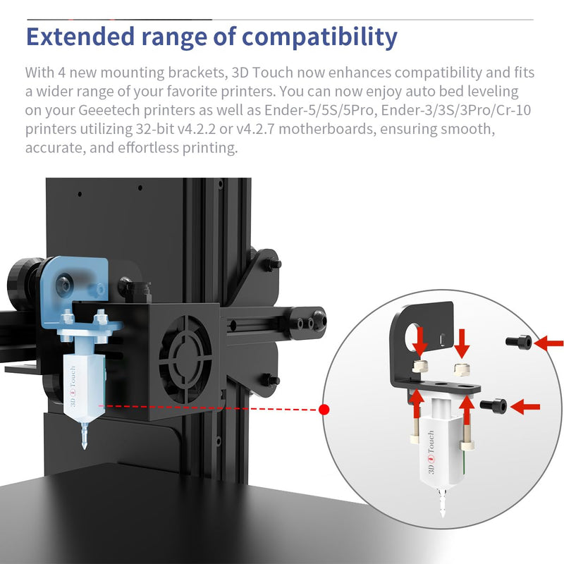 Upgraded 3D Touch V3.2 BL-Touch Replacement incl. 4 Brackets Compatible with Ender-3/3S/3Pro, Ender-5/5S/5Pro,CR-10 and Geeetech 3D Printers Auto Bed Leveling Sensor Kit, +/- 0.005mm Accuracy 3D Touch V3.2 W/ 4 Mounts (Enders Compatible)