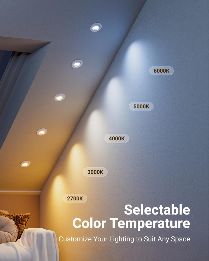 Sunco 4 Inch Gimbal LED Recessed Light Slim, 900LM High Brightness, 2700K/3000K/4000K/5000K/6000K Selectable, 8W, Angled Directional Canless Downlight with JBox - ETL & FCC 4 Pack