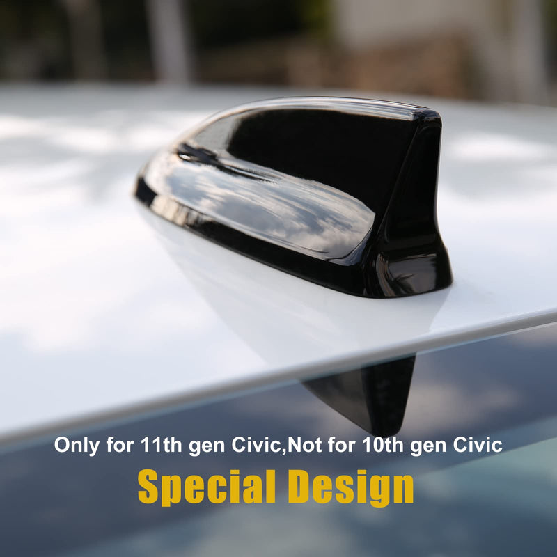CKE Compatible with Honda Civic 2025 2024 2023 2022 Car Shark Fin Antenna Topper Roof Aerial Cover Trim Compatible with Honda Civic Accessories for 11th Gen Civic -Glossy Black Glossy Black