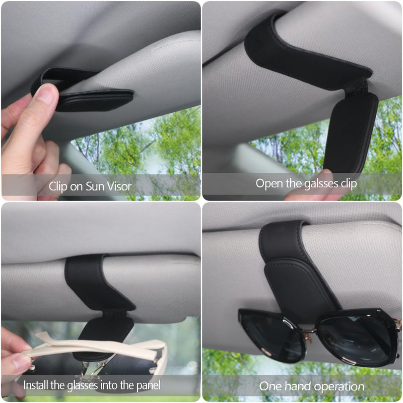 Magnetic Leather Sunglass Holder for Car, Sunglasses Clip for Car Visor, Auto Interior Accessories Universal for Different Size Eyeglasses (Black) black