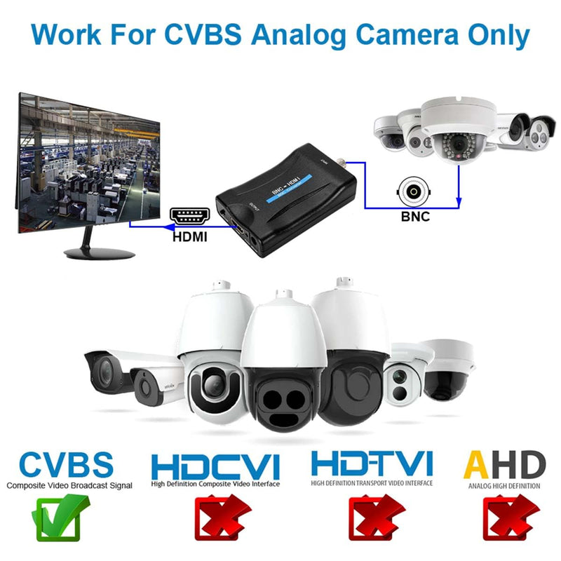BNC to HDMI Converter Coaxial Adapter Coax Connector Composite CVBS BNC Audio Input HDMI 1080P Output for Analog Video Signal of DVRs Surveillance CCTV Security Camera to Computer Projector HD Monitor
