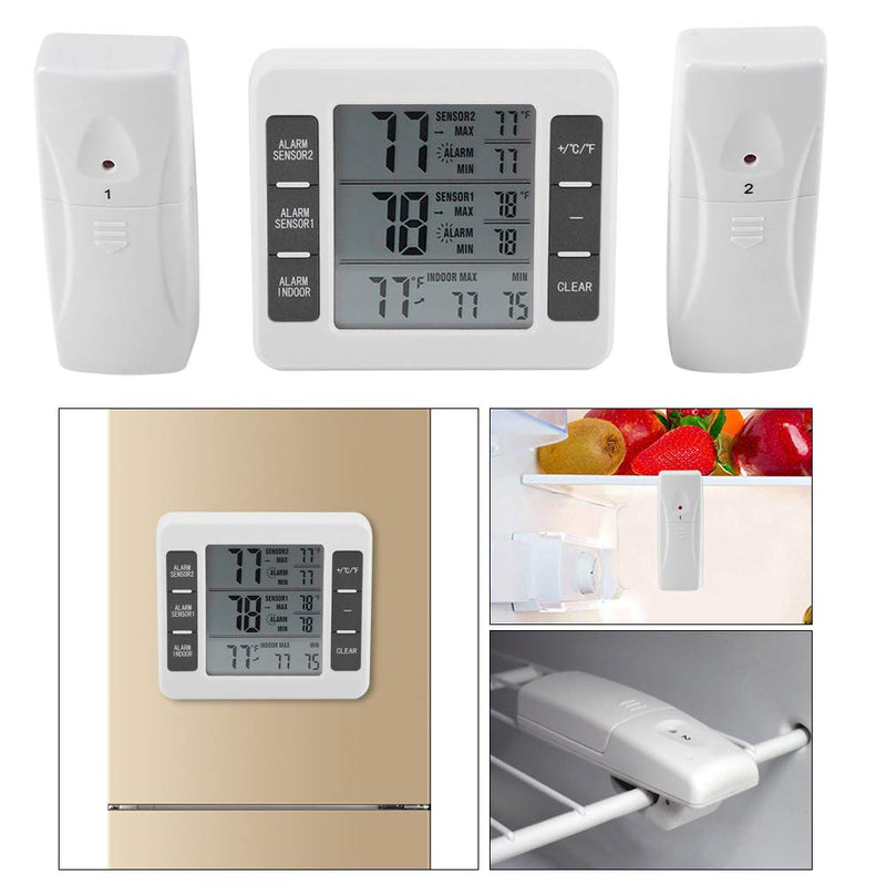 Therometer-Refrigerator Thermometer Digital Freezer Thermometer with 2PCS Sensors with Audible Alarm for Indoor Outdoor Thermometer (Battery not