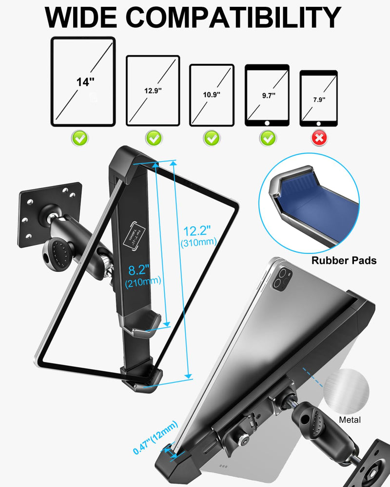 woleyi Anti Theft Security Tablet Wall Mount, Metal 360° Rotation Tablet Holder Stand with Lock and Key, Compatible with iPad Pro 13, Air, Samsung Galaxy Tabs, Surface Pro, Go, Fire HD, 9-14" Devices
