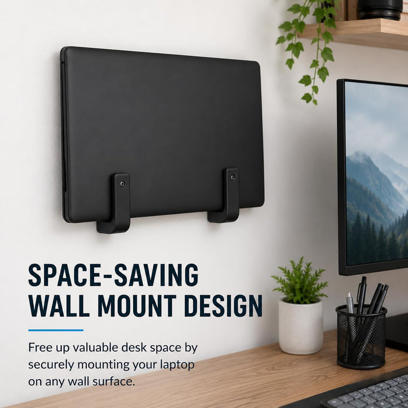Laptop Wall Mount – Space-Saving Wall Mounted Holder for Portable Computer | Screw-in Bracket with U-Shaped Cradle | Secure Display Stand for Home Office Desk Organization