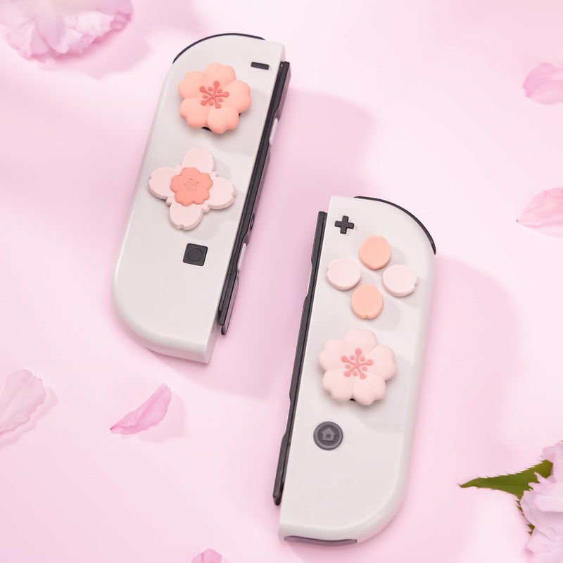 GeekShare Silicone Cross D-Pad Button Caps Set Cute Joystick Cover - ABXY Key Buttons Sticker Compatible with Nintendo Switch/OLED Joy Con - Sakura