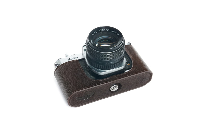 K1000 Case, BolinUS Handmade Genuine Real Leather Half Camera Case Bag Cover for Pentax Asahi K1000 Camera With Hand Strap (Coffee) Coffee