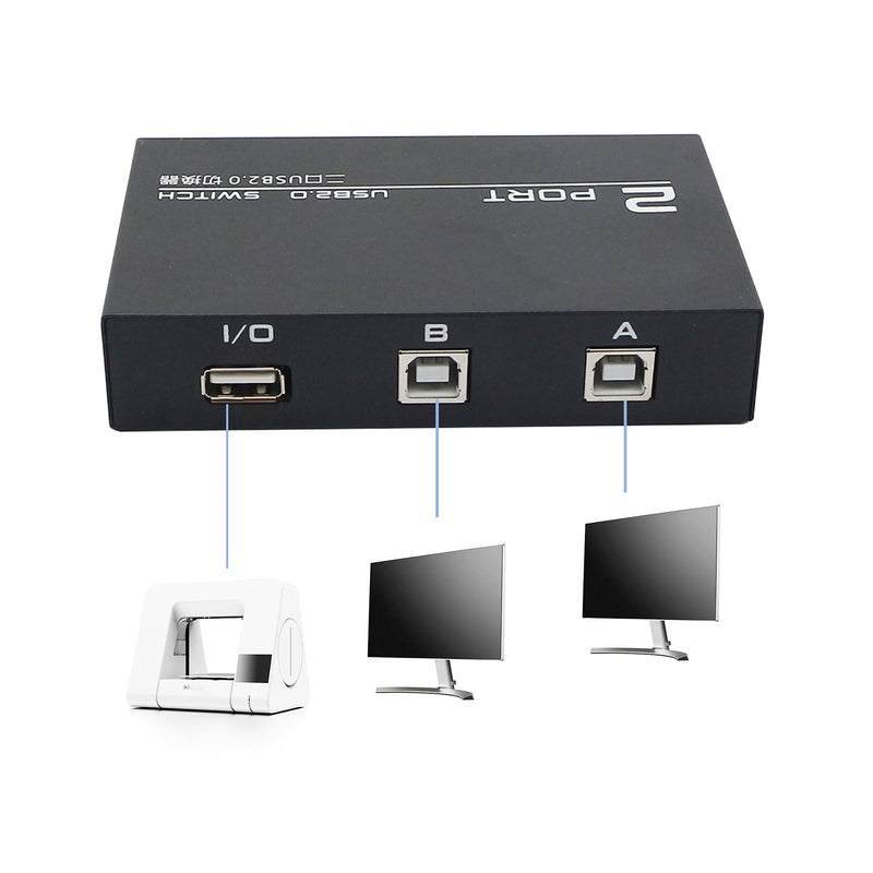 QIANRENON Printer Sharing Adapter, 2-Port USB 2.0 Switch for Sharing USB Devices Between 2 Computers, Includes 2 Pack USB 2.0 Male Cable