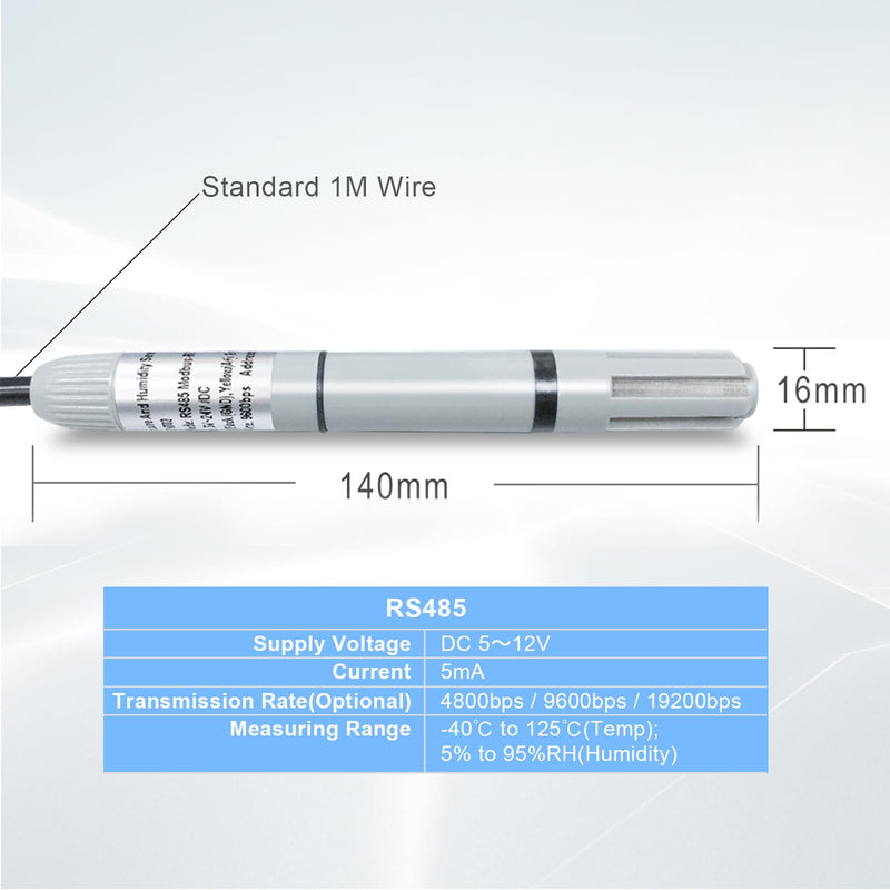 Tzone RS485 Temperature Sensor Modbus RTU Temperature and Humidity Transmitter,Industrial Temp Sensor Analog Humidity Monitor -40℃ to 125℃ High Accuracy for Heating and Cooling System,Farm,Greenhouse THT02 RS485 Output