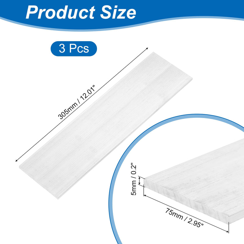 uxcell Square Aluminum Flat Bar, 3Pcs 3/16" Thickness 3" Width 12" Length Square Aluminum Bar 6061 Aluminum Flat Plate, 5 x 75 x 305mm Solid Mill Stock 3/16" x 3" x 12"