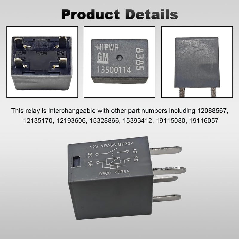2 PCS Car Air Conditioning Relay, 13500114/8385 12VDC 40A High Power 4 Pin Relay, Multi Purpose Air Conditioning Fan Relays Compatible with Most Vehicles, Car Accessories 2 PCS