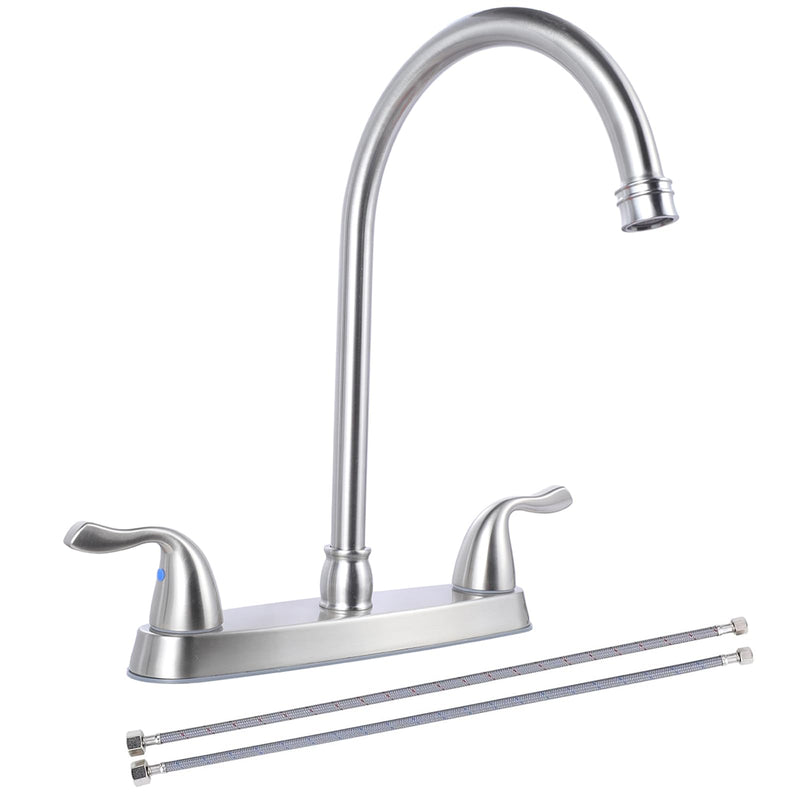 SHACO Kitchen Faucets, 13 Inch High Arc 2 Handle 8 Inch Centerset Kitchen Sink Faucet with Supply Line, 360° Rotating Spout 2 or 3 Hole Mount, Brushed Nickel, SC-KF200 Stainless Steel without Side Sprayer