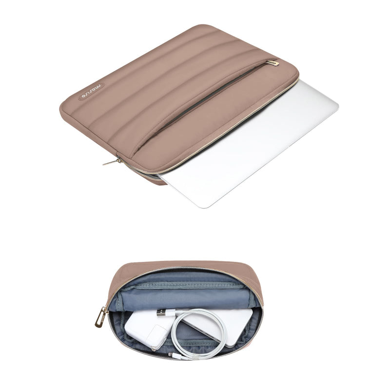 MOSISO Puffy Laptop Sleeve Compatible with MacBook Pro 16 inch 2024-2019 M3 A2991 M2 A2780 M1 A2485 A2141/Pro Retina 15 A1398,15-15.6 inch Notebook, Polyester Horizontal Bag with Small Case, Brown