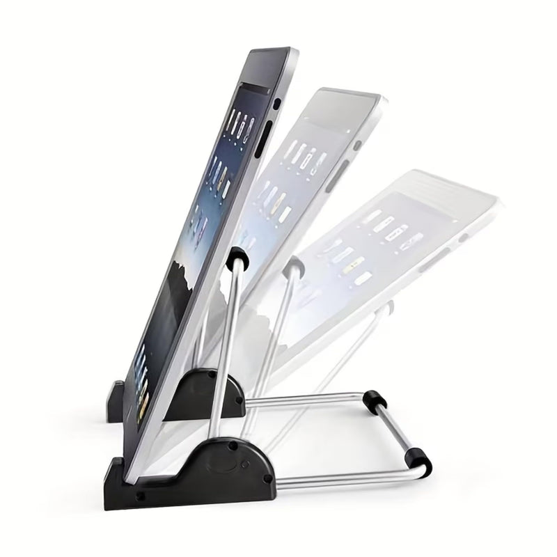 Foldable Metal Tablet Stand—a Portable and Adjustable Desktop Stand Suitable for Various Settings, Including Home, Office, and Travel.