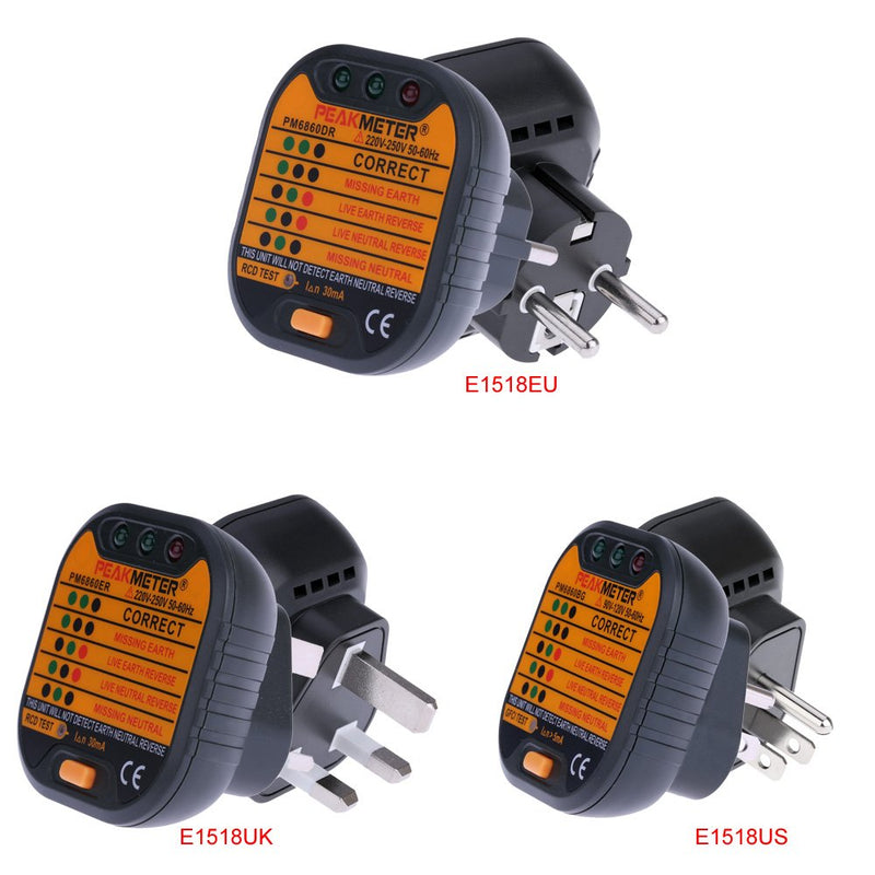 220V ~ 250V Portable Electrical Smart Socket Tester & 50-60Hz AC 12-1000V Pen Circuit Detector-E1518UK