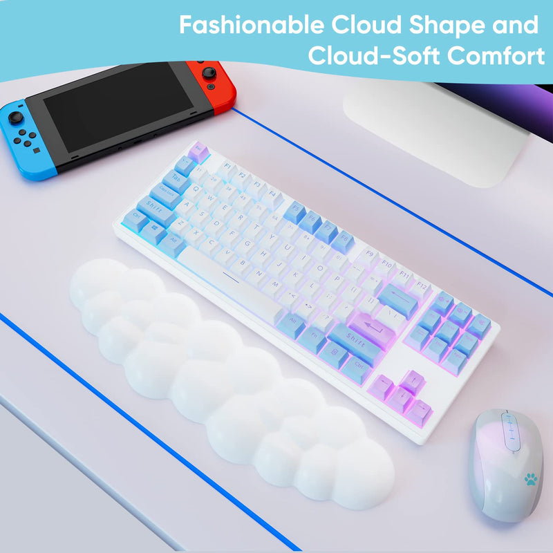  [AUSTRALIA] - Cloud Wrist Rest Keyboard, White Cloud Palm Rest with PU Leather Memory Foam Cute Keyboard Rest for Wrist Support and Arm Rest, Desk Cloud Wrist Pad for PC Gaming/Hand Cushion/Computer/Office